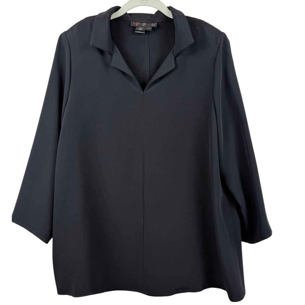 Nina McLemore 100% Silk Blouse Womens Size 12 Black Designer Career Top USA